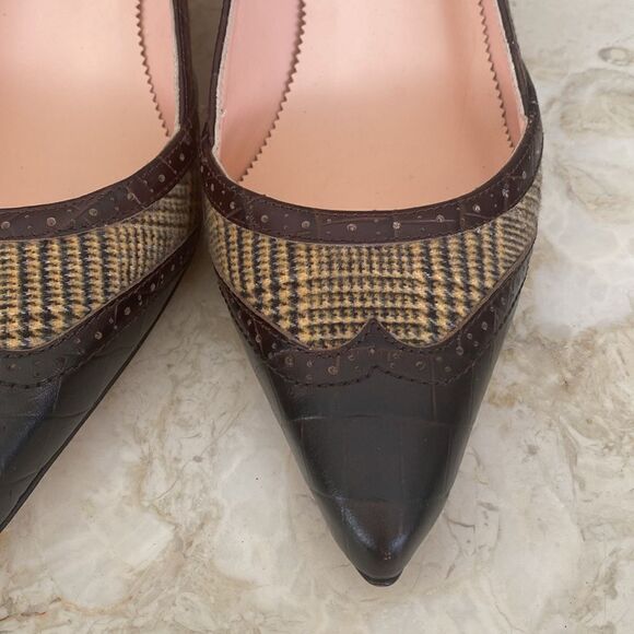 NWOT J. Crew Leather & Textile Pointer Toe Kitten Heel Pumps - Picture 8 of 15